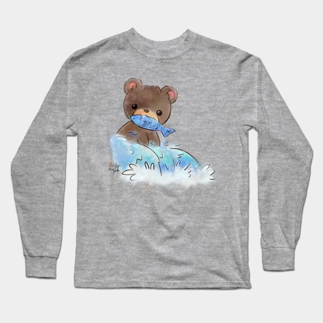 Hungry Bear - Cute Kawaii Kids Nursery Watercolor Art Long Sleeve T-Shirt by BonBonBunny